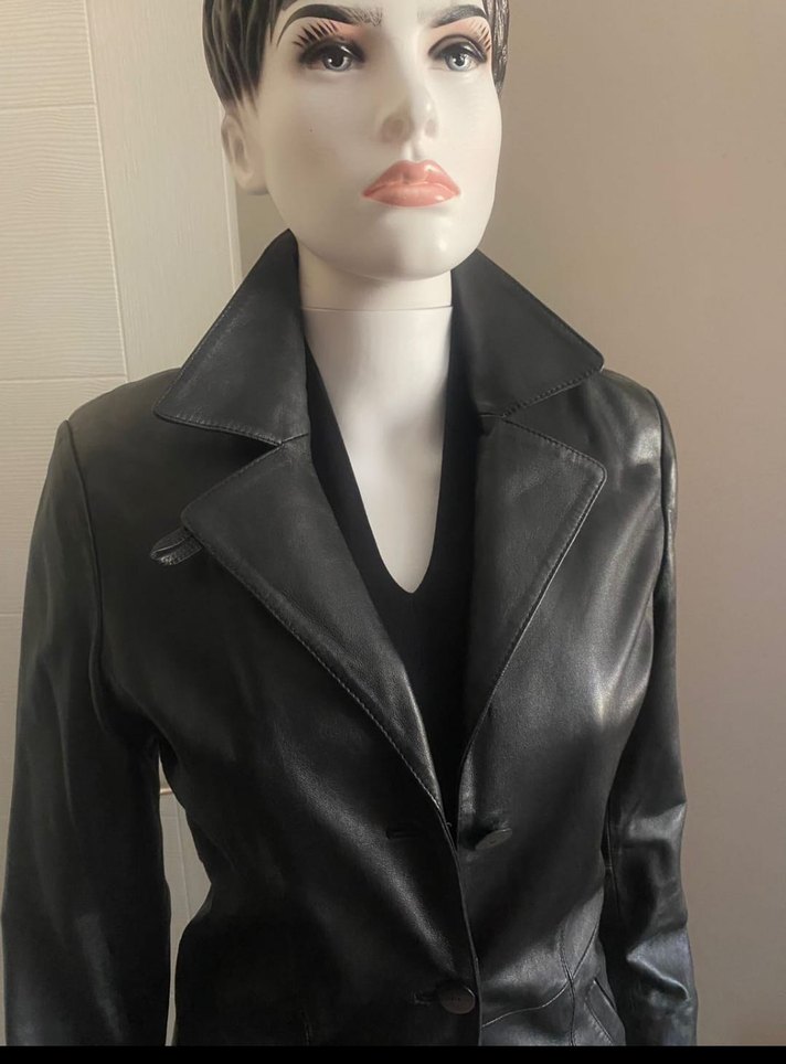 Kadın Siyah Deri Uzun Ceket - Görsel 2