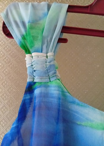 Mavi Batik Desenli şifon Elbise - Görsel 5