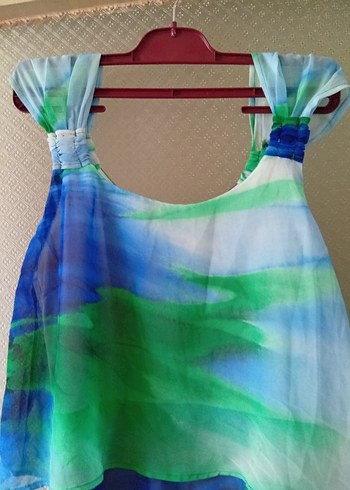 Mavi Batik Desenli şifon Elbise - Görsel 6