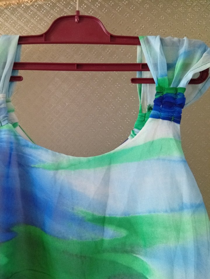 Mavi Batik Desenli şifon Elbise - Görsel 4