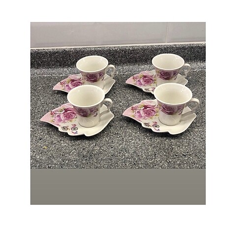 4lü pembe çiçekli kahve fincanı