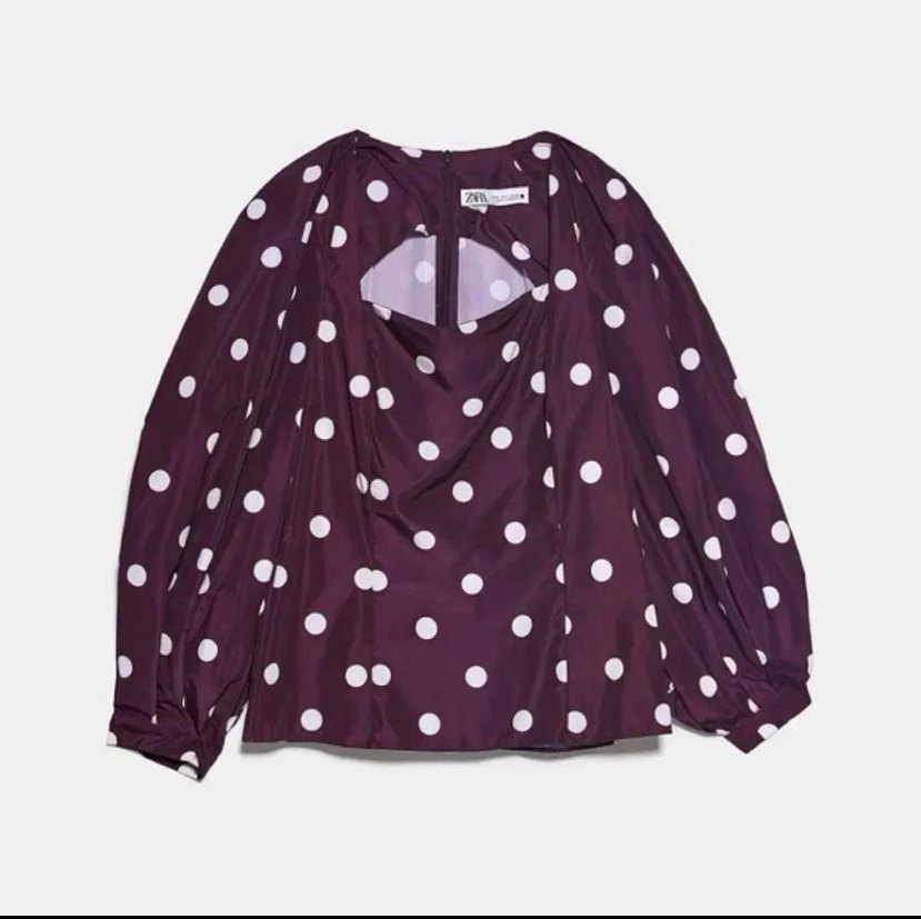 Mor Puantiyeli Kısa Kadın Bluz - Görsel 2