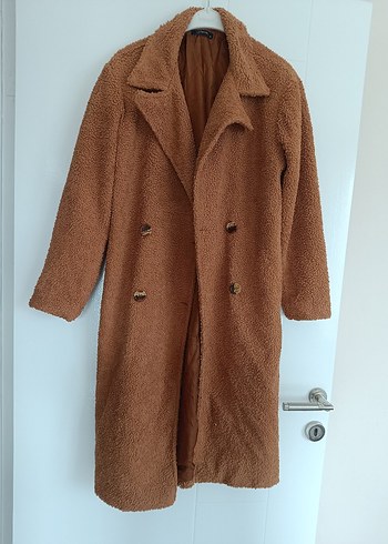 xs Beden kahverengi Renk Düğmeli Kahverengi Peluş Kaban