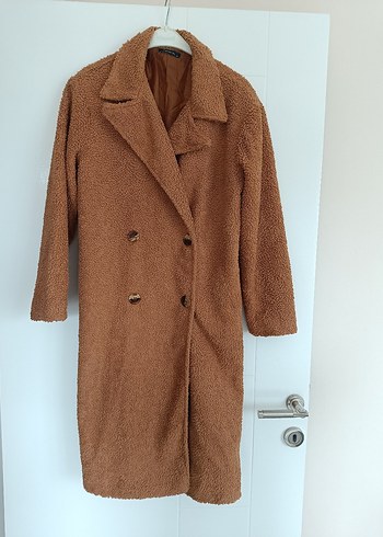 Düğmeli Kahverengi Peluş Kaban - Görsel 7