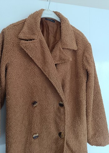Düğmeli Kahverengi Peluş Kaban - Görsel 8