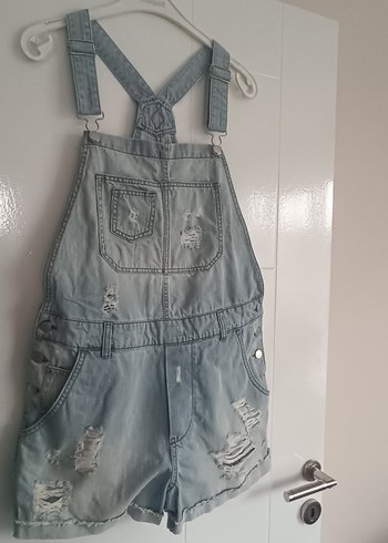 Kızlar için Mavi Denim Askılı Tulum - Görsel 7