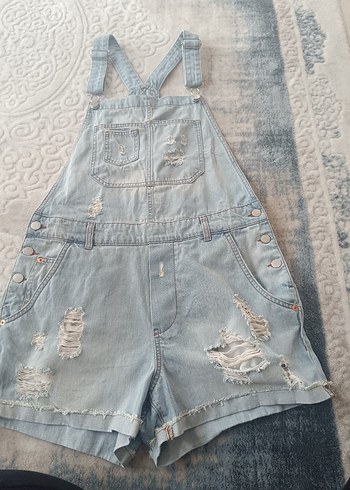 Kızlar için Mavi Denim Askılı Tulum - Görsel 8