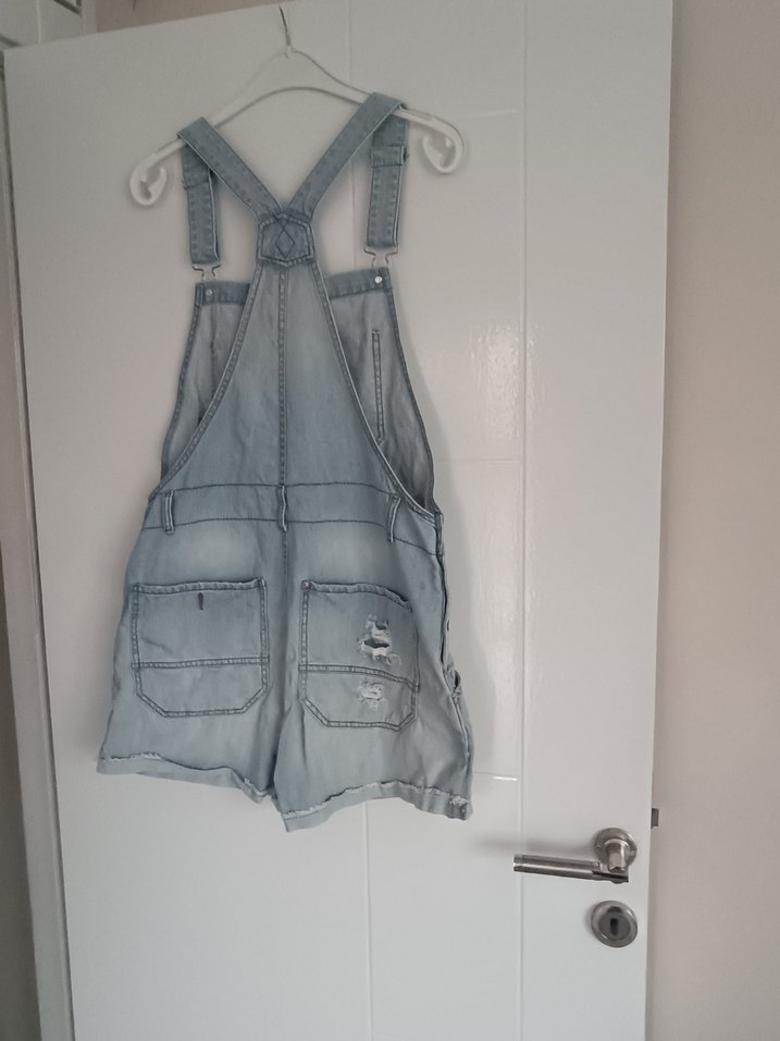 Kızlar için Mavi Denim Askılı Tulum - Görsel 5