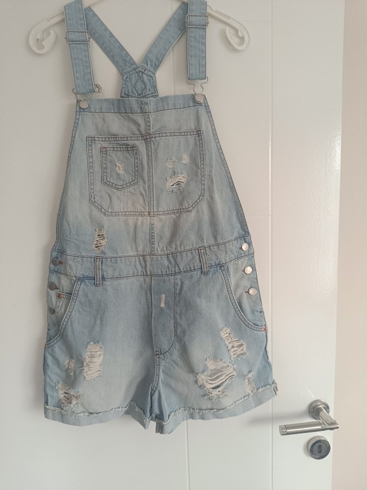 Kızlar için Mavi Denim Askılı Tulum - Görsel 3