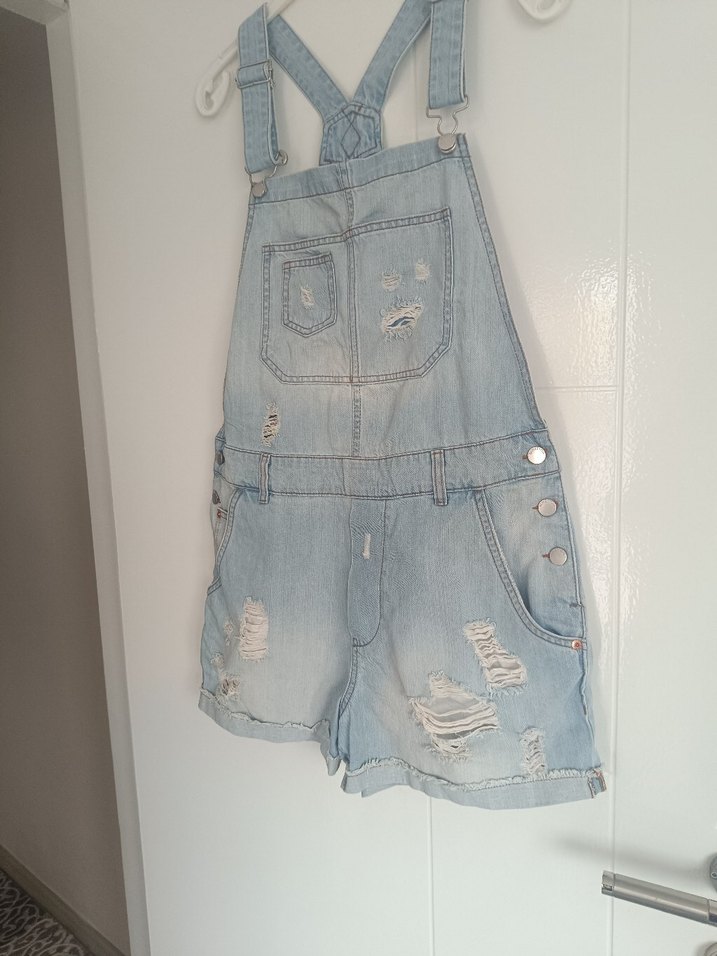 Kızlar için Mavi Denim Askılı Tulum - Görsel 4