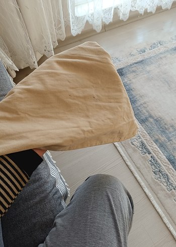 Bej Kemerli Rahat Kesim Keten Kadın Pantolon - Görsel 4