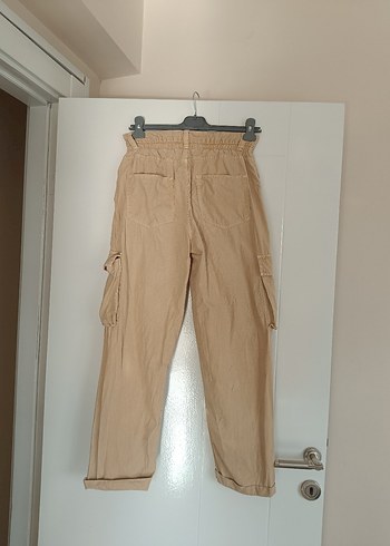 Bej Kemerli Rahat Kesim Keten Kadın Pantolon - Görsel 2