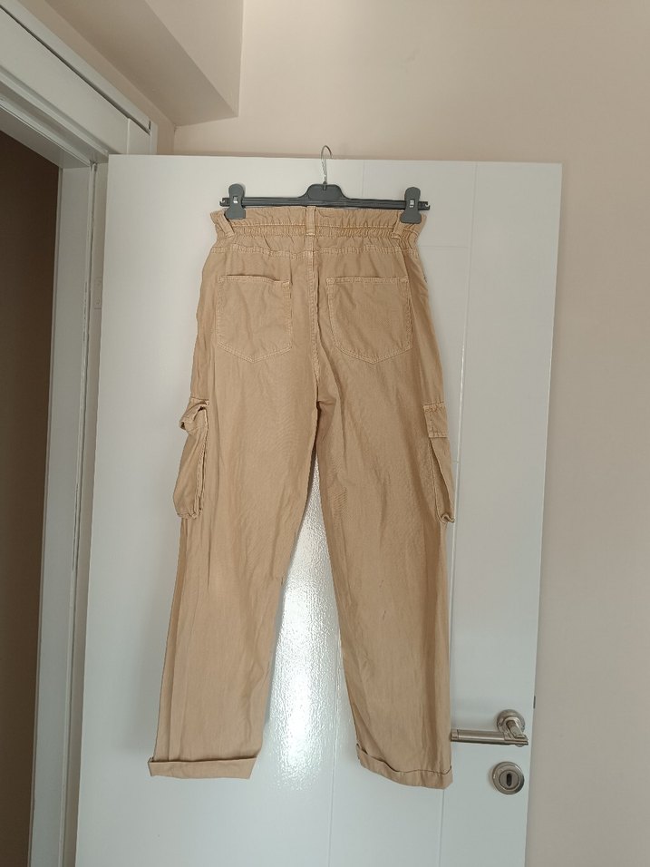 Bej Kemerli Rahat Kesim Keten Kadın Pantolon - Görsel 2