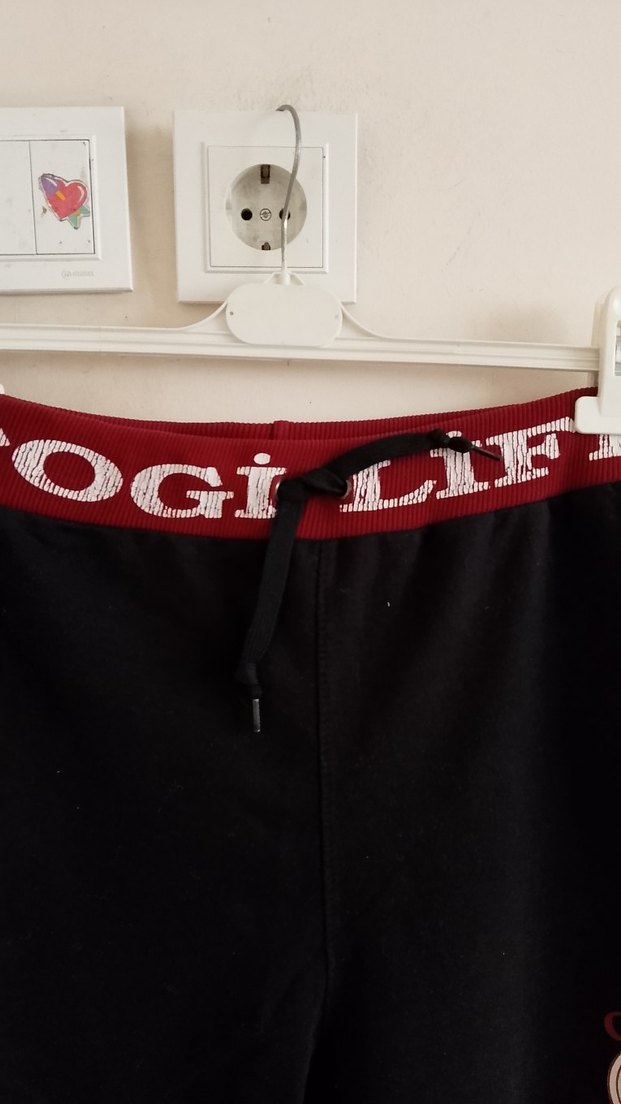 s beden içi polarSiyah Baskılı Erkek Eşofman Altı Velcro Detaylı - Görsel 4