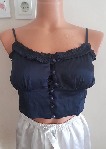Penti Siyah Düğmeli Askılı Mini Üst ve Beyaz Şort Pijama s beden