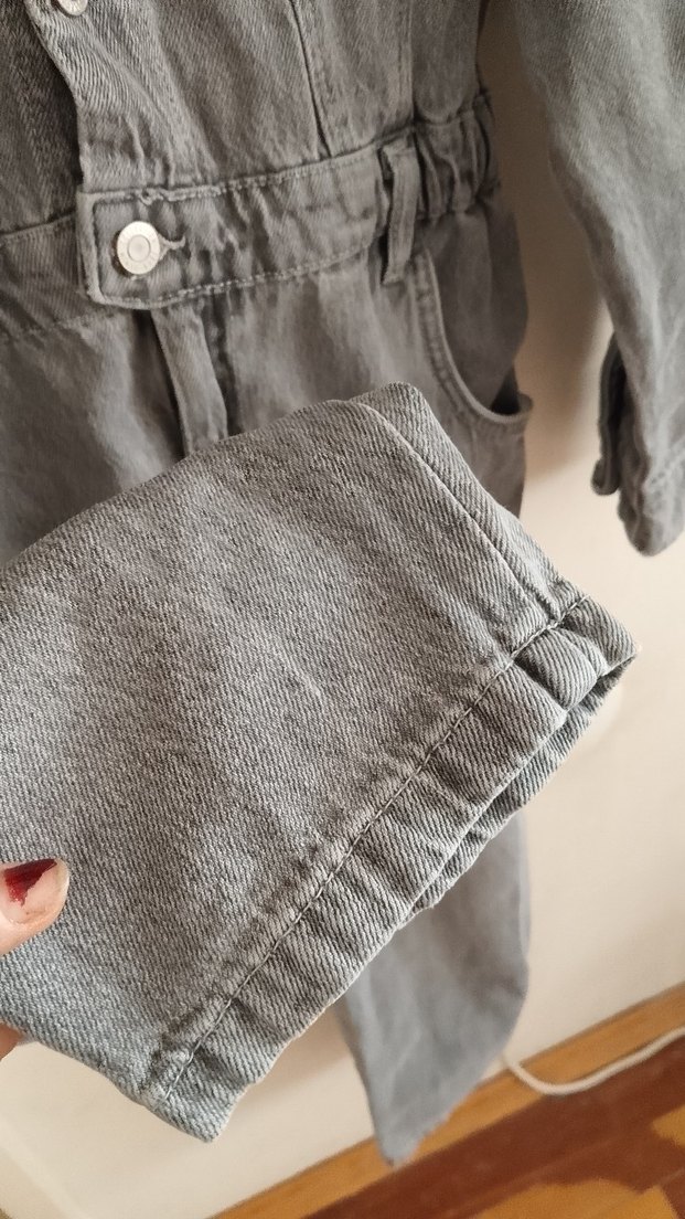 ZARA S bedenlere Gri Denim Kadın Uzun Tulum - Görsel 4