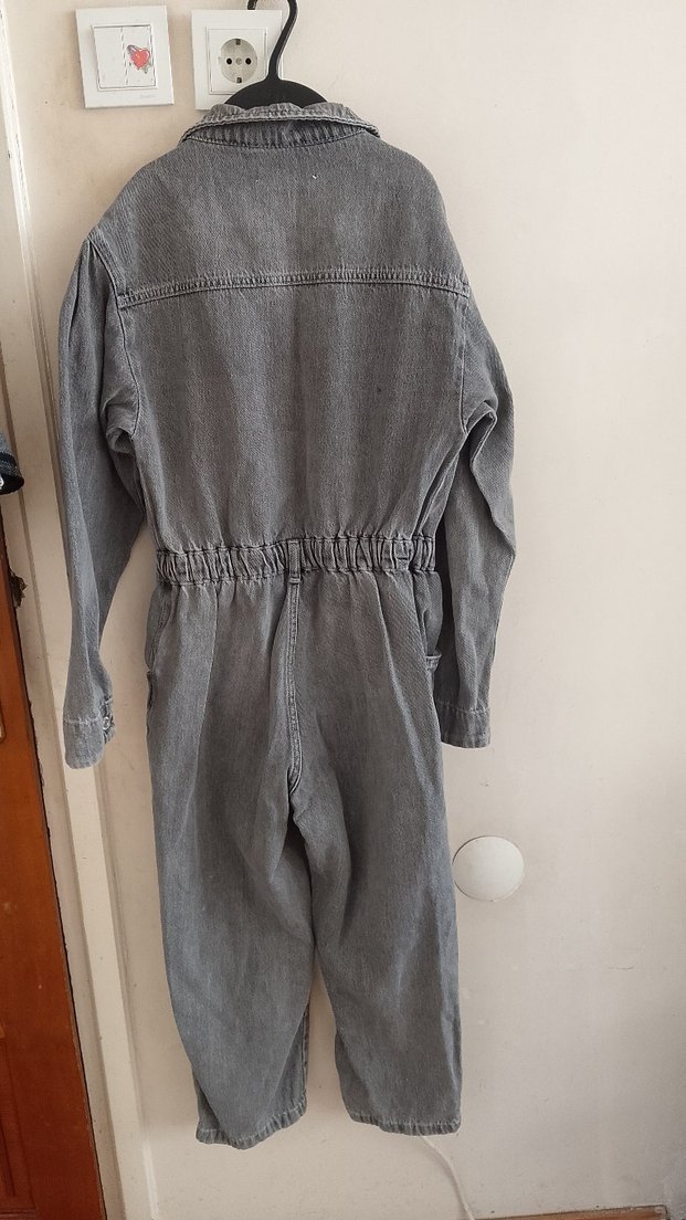 ZARA S bedenlere Gri Denim Kadın Uzun Tulum - Görsel 3