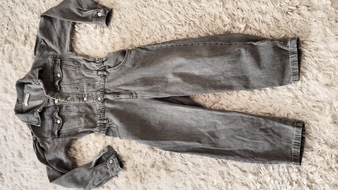 ZARA S bedenlere Gri Denim Kadın Uzun Tulum - Görsel 2