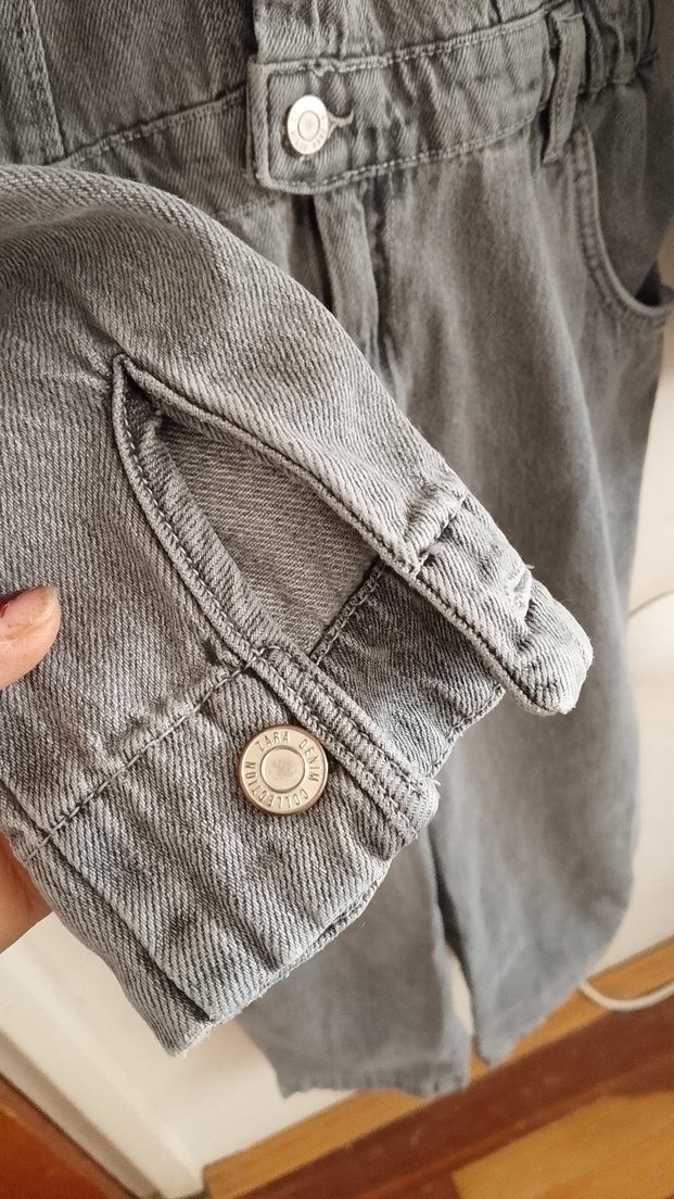 ZARA S bedenlere Gri Denim Kadın Uzun Tulum - Görsel 5