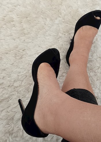 38 numara Siyah Süet Stiletto Topuklu Kadın Ayakkabı - Görsel 6