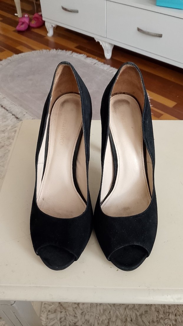 38 numara Siyah Süet Stiletto Topuklu Kadın Ayakkabı - Görsel 5