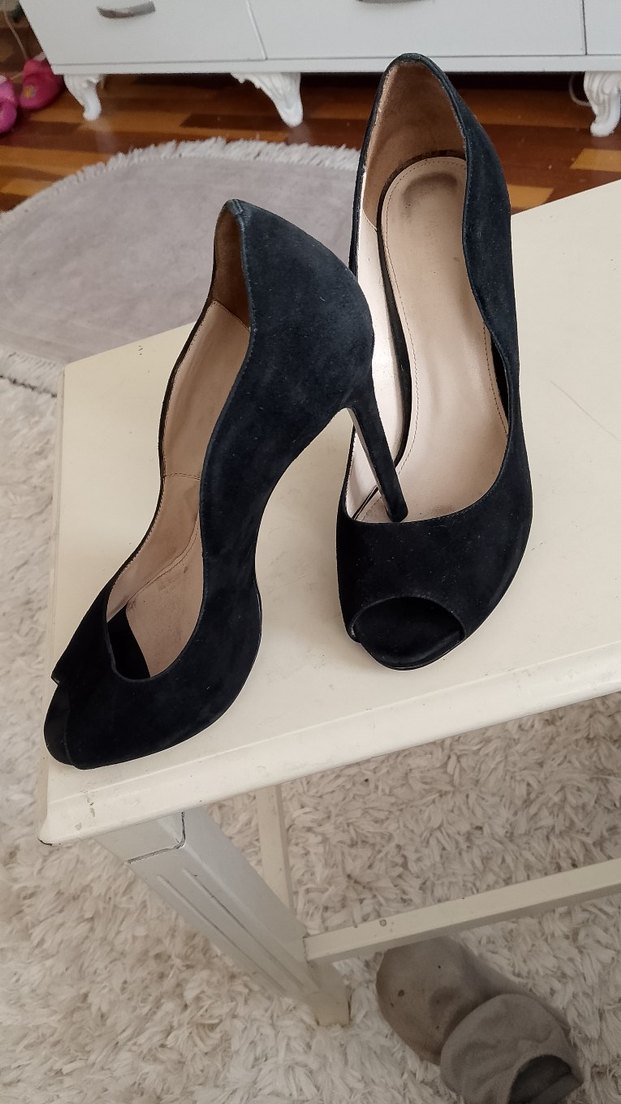 38 numara Siyah Süet Stiletto Topuklu Kadın Ayakkabı - Görsel 4