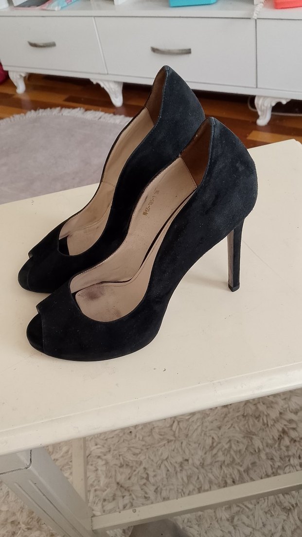 38 numara Siyah Süet Stiletto Topuklu Kadın Ayakkabı - Görsel 3