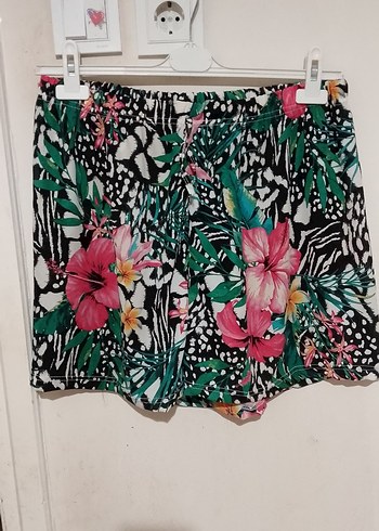 Renkli çicekli Bohem Kadın Mini Şort l40 beden