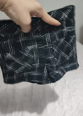 Düğmeli Siyah Kareli Mini şort - Görsel 2