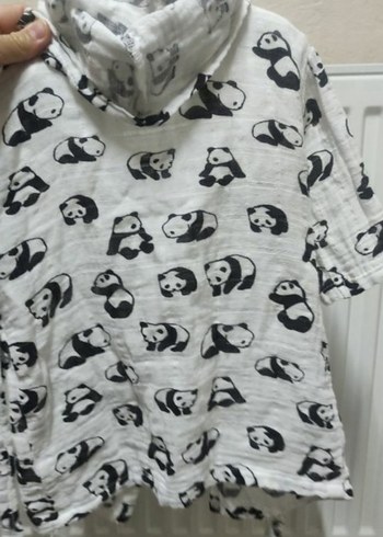 Kapüşonlu Erkek Çocuk Bornozu, Panda Desenli - Görsel 2