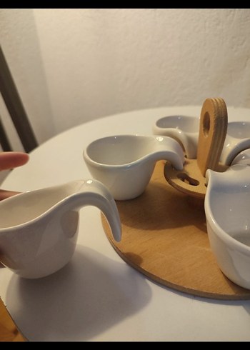 Ahşap Standlı Beyaz Seramik Sosluk Seti - Görsel 2