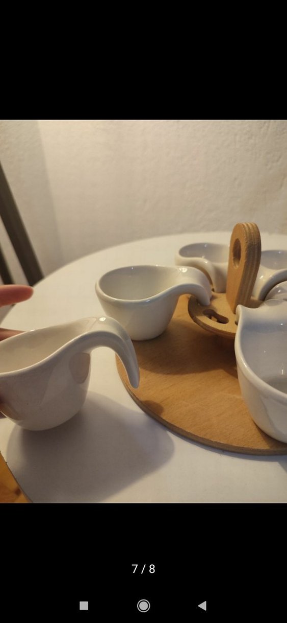 Ahşap Standlı Beyaz Seramik Sosluk Seti - Görsel 2