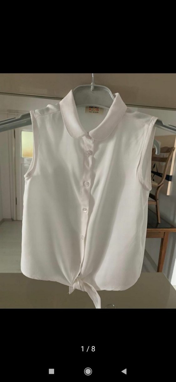 Düğmeli Beyaz Kolsuz Kadın Gömlek - Görsel 2