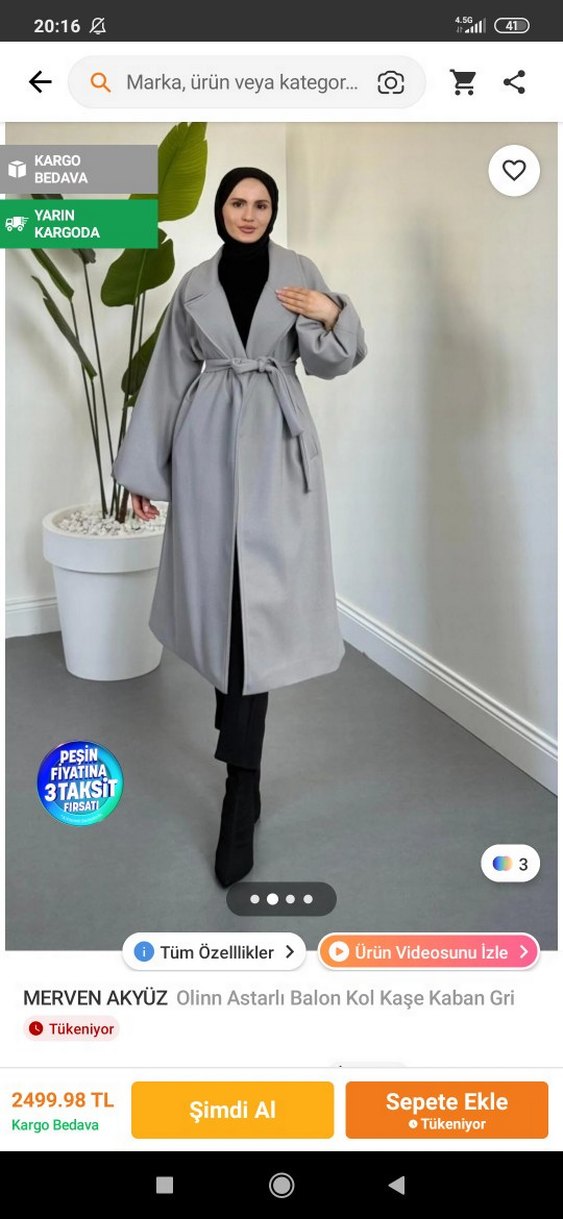 Kadın ekru Kuşaklı Uzun Kaban - Görsel 3