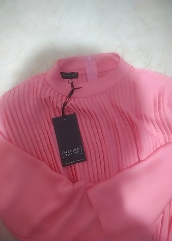 Melike Tatar markası Pembe Piliseli Uzun Kollu Kadın Elbise - Görsel 3