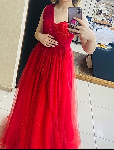 Lenta moda kırmızı abiye elbise