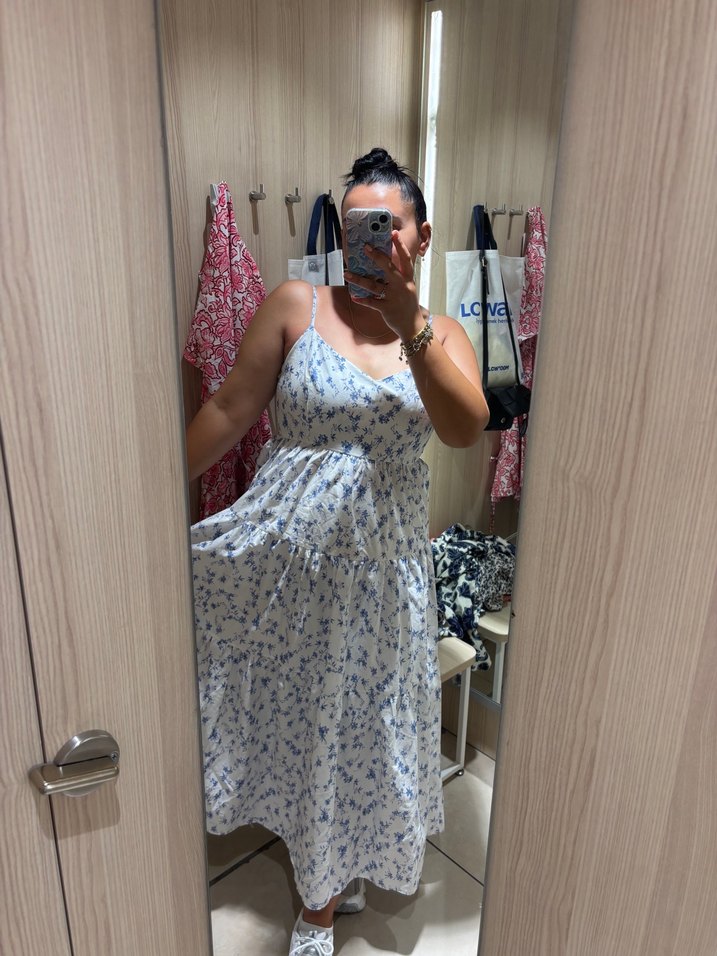 XSIDE V Yaka Çiçekli Poplin Kadın Elbise - Görsel 2