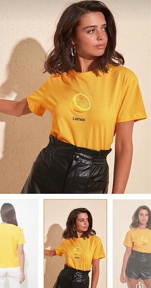 Turuncu lemon detaylı t-shirt