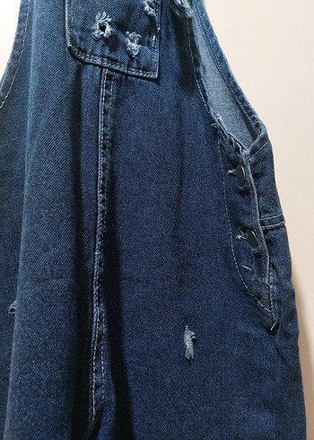 12-13 Yaş Beden Kız çocuk Lacivert Denim Askılı Tulum