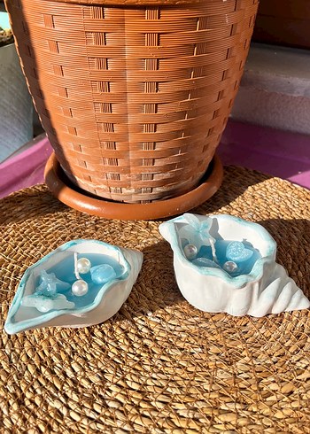 Madame Coco Pastel Mavi Deniz Kabuğu Mum Seti