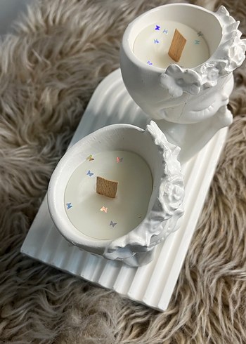 Gri Detaylı Beyaz mum Seti - Görsel 2