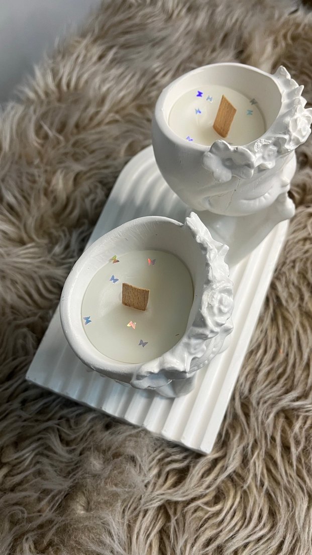 Gri Detaylı Beyaz mum Seti - Görsel 2