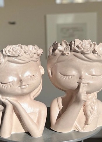 Beyaz Pastel Figür Saksı Seti - Görsel 2