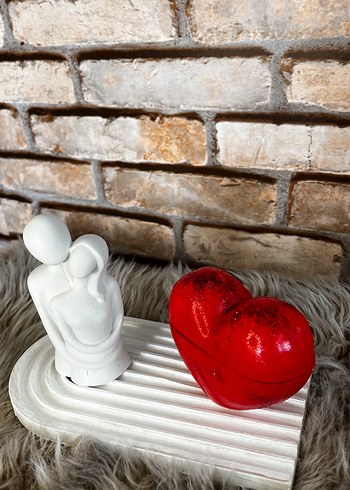 Beyaz Aşıklar Figürlü Kırmızı Kalp Dekor mum seti - Görsel 4