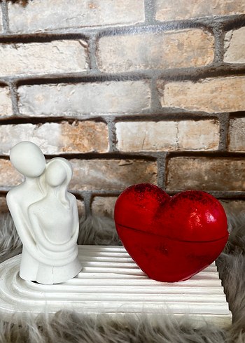 Beyaz Aşıklar Figürlü Kırmızı Kalp Dekor mum seti - Görsel 5