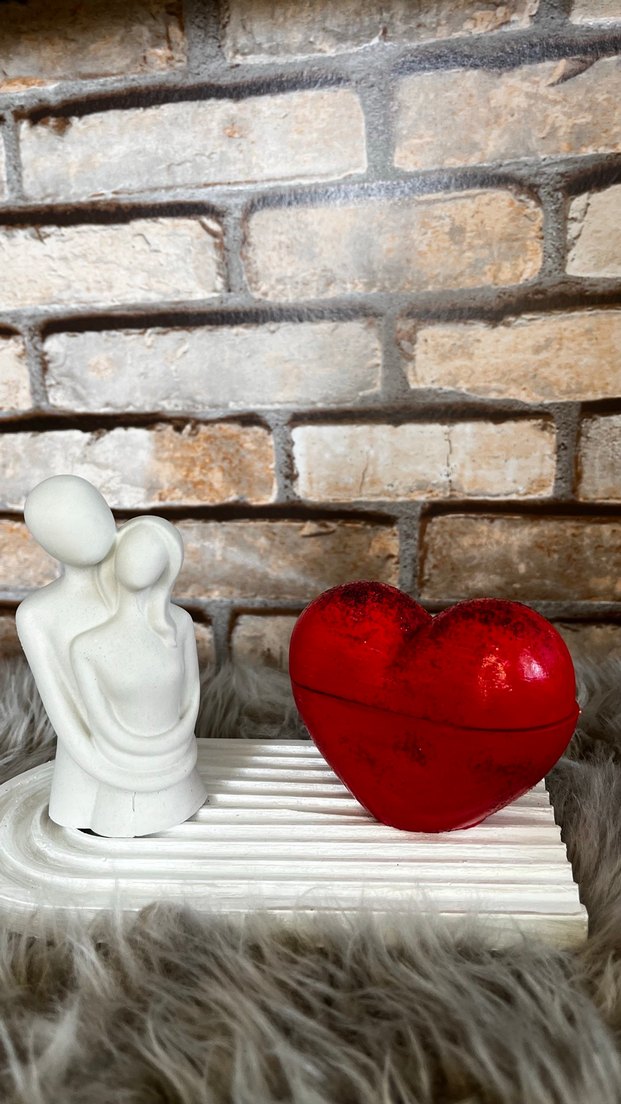 Beyaz Aşıklar Figürlü Kırmızı Kalp Dekor mum seti - Görsel 5