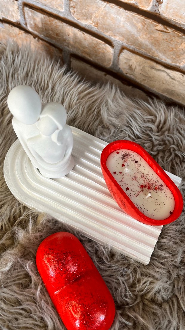 Beyaz Aşıklar Figürlü Kırmızı Kalp Dekor mum seti - Görsel 3