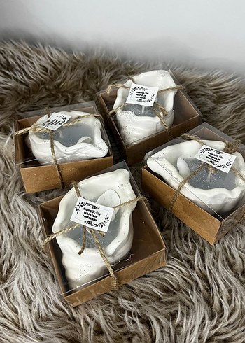 Beyaz ve Gri Dekoratif Mum Seti hediyelik - Görsel 3