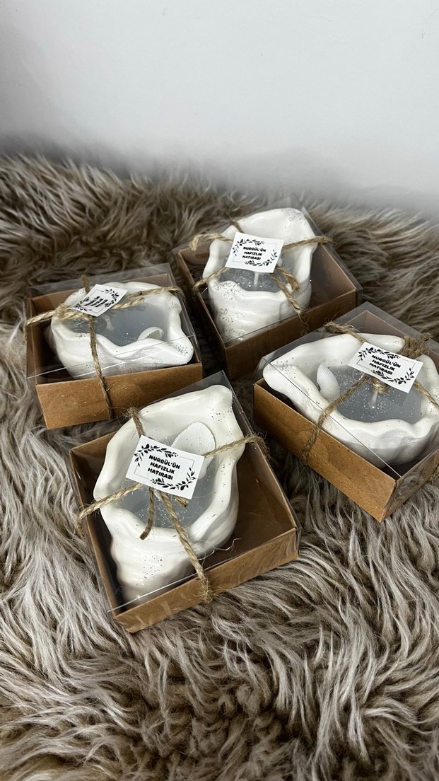 Beyaz ve Gri Dekoratif Mum Seti hediyelik - Görsel 3