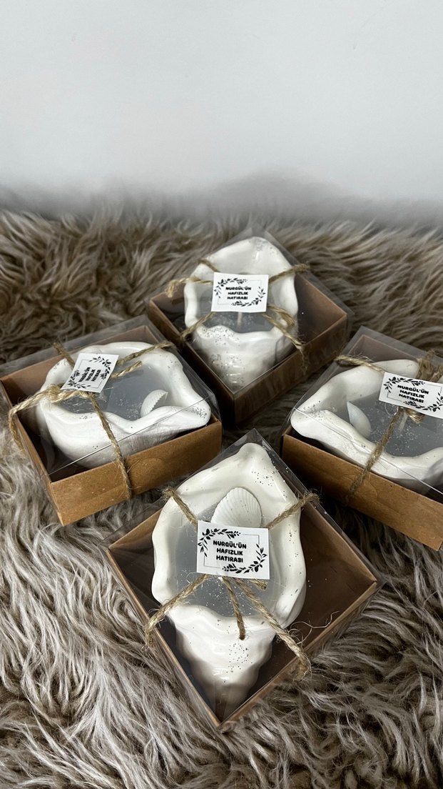 Beyaz ve Gri Dekoratif Mum Seti hediyelik - Görsel 2